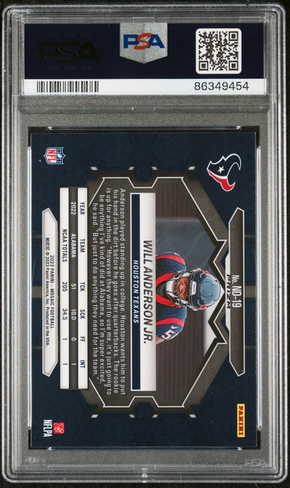 Graded 2023 Panini Mosaic Will Anderson #ND19 NFL Debut Reactive Blue Rookie RC Football Card PSA 10 Gem Mint