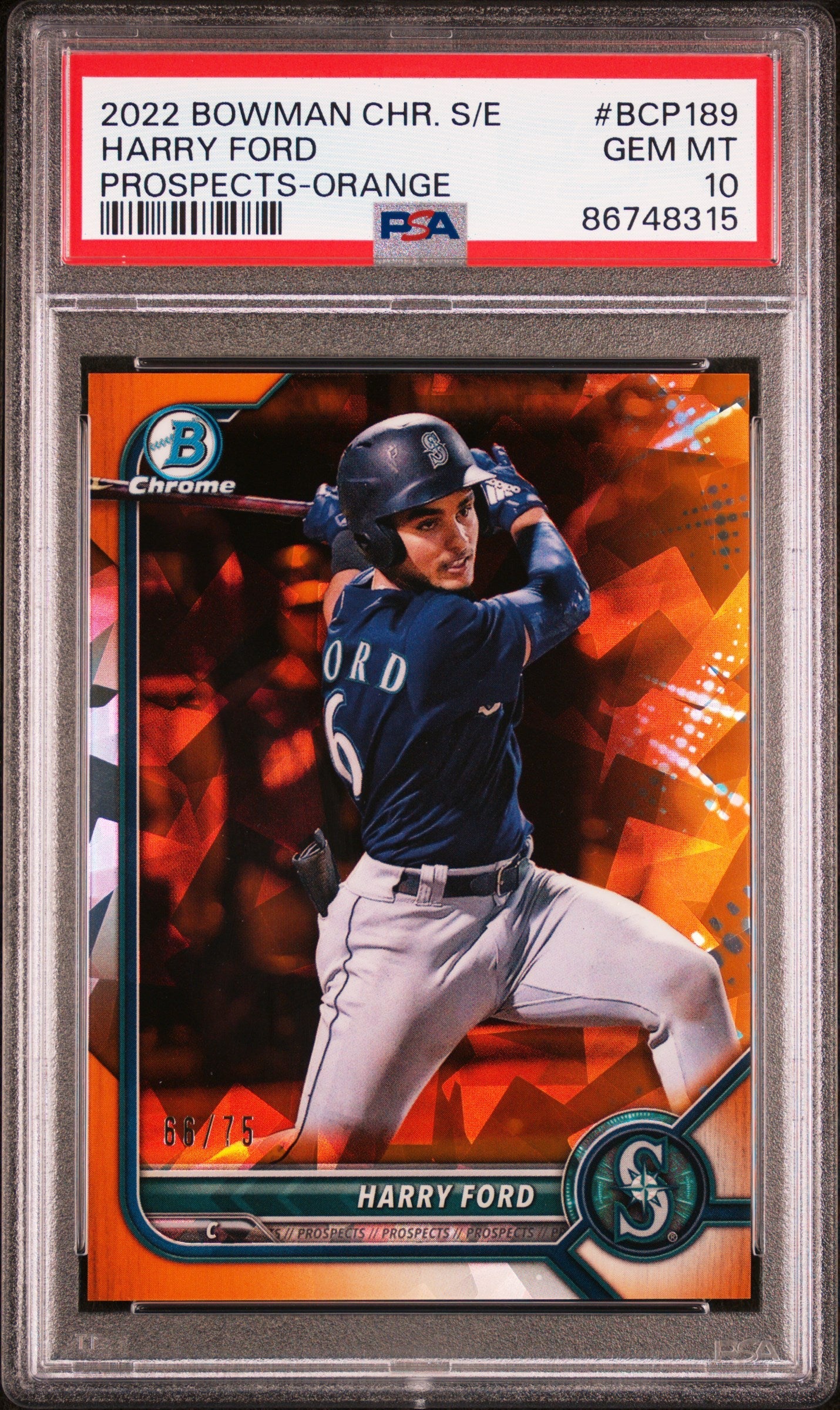 Graded 2022 Topps Bowman Chrome S/E Harry Ford #BCP189 Prospects Orange #/75 Rookie RC Baseball Card PSA 10 Gem Mint