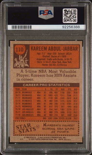 Graded 1978 Topps Kareem Abdul-Jabbar #110 Basketball Card PSA 8 NM-MT