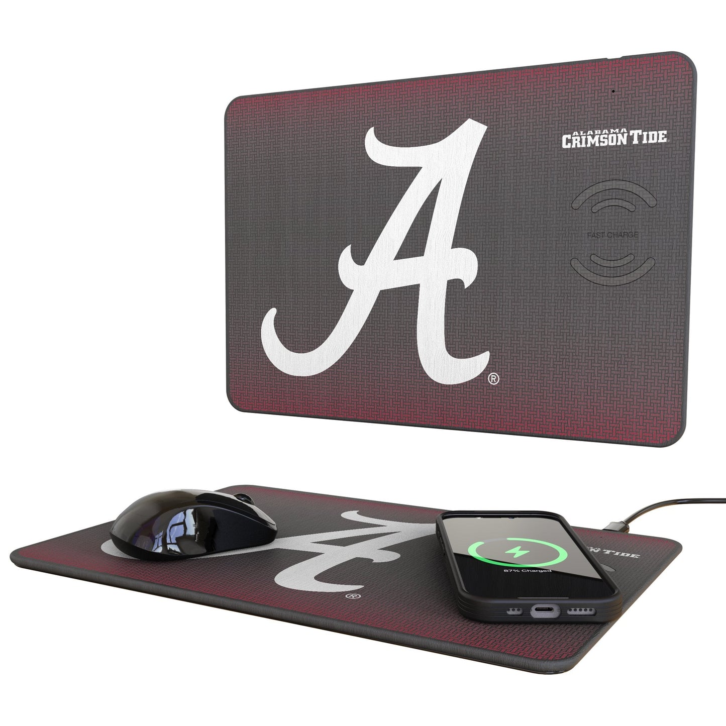 University of Alabama Crimson Tide Script A Linen 15-Watt Wireless Charger and Mouse Pad