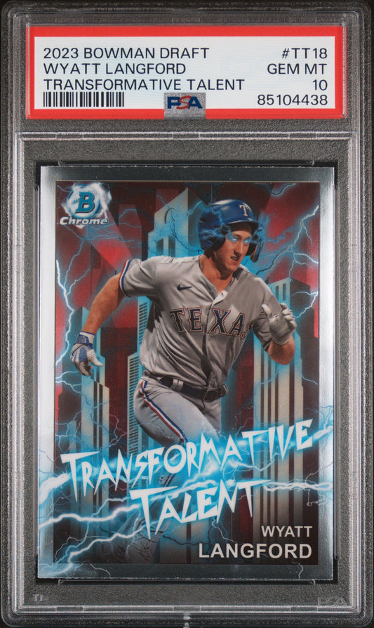 Graded 2023 Topps Bowman Draft Wyatt Langford #TT18 Transformative Talent Rookie RC Baseball Card PSA 10 Gem Mint