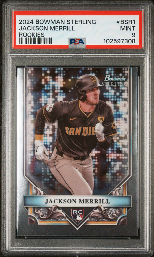 Graded 2024 Topps Bowman Sterling Jackson Merrill #BSR1 Rookies Rookie RC Baseball Card PSA 9 Mint