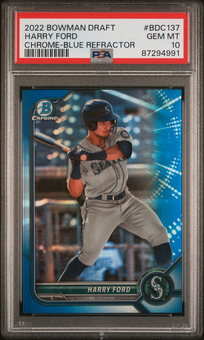 Graded 2022 Topps Bowman Draft Harry Ford #BDC137 Chrome Blue Refractor #/150 Rookie RC Baseball Card PSA 10 Gem Mint