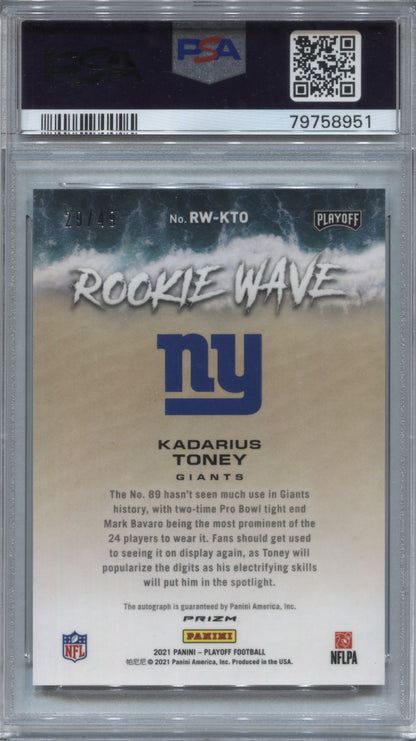 2021 Playoff Kadarius Toney Rookie Wave Auto /49 PSA 10 Giants #RW-KTO