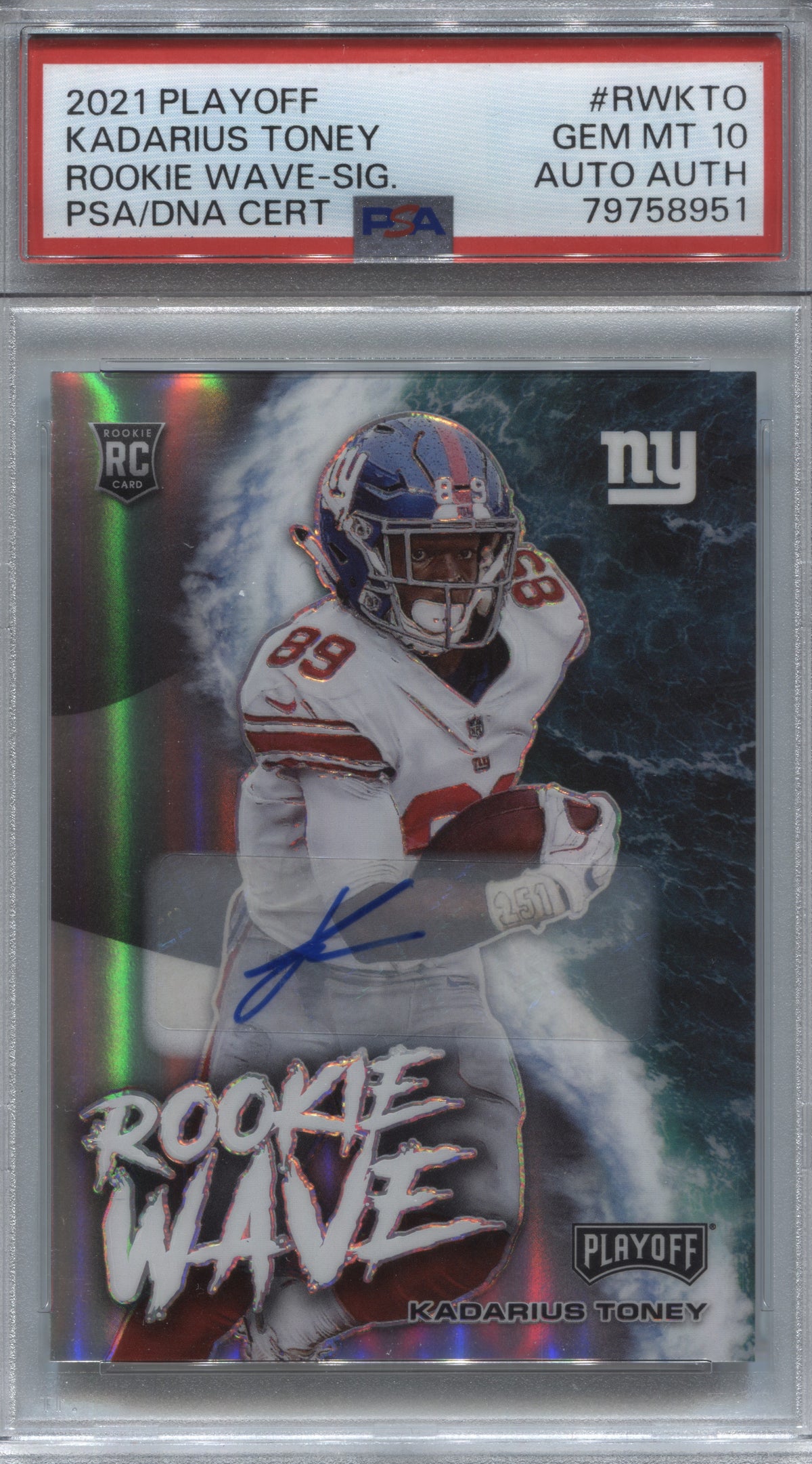 2021 Playoff Kadarius Toney Rookie Wave Auto /49 PSA 10 Giants #RW-KTO