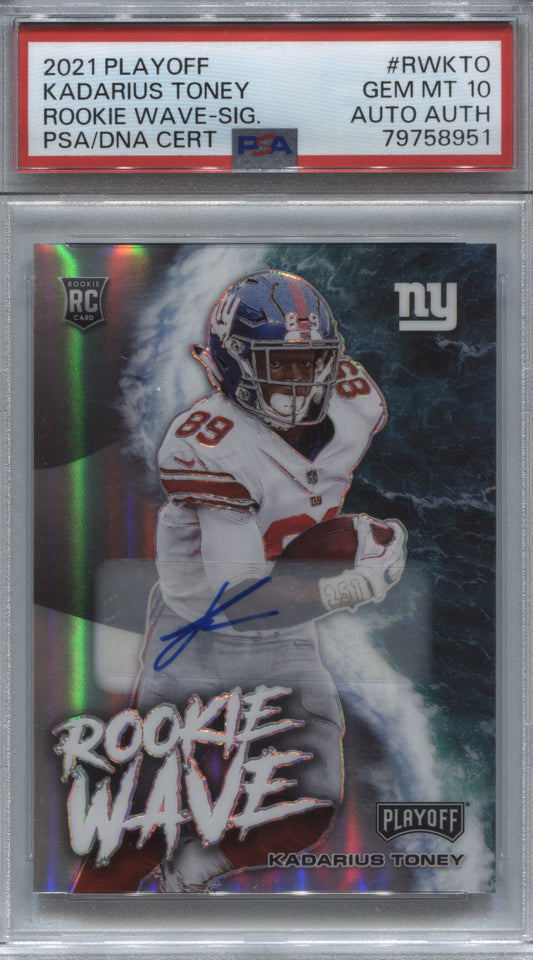 2021 Playoff Kadarius Toney Rookie Wave Auto /49 PSA 10 Giants #RW-KTO