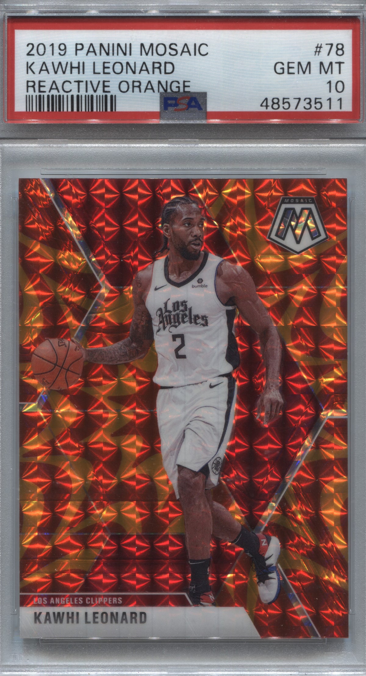 2019-20 Panini Mosaic Kawhi Leonard Reactive Orange Prizm #78 PSA 10