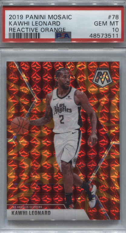 2019-20 Panini Mosaic Kawhi Leonard Reactive Orange Prizm #78 PSA 10