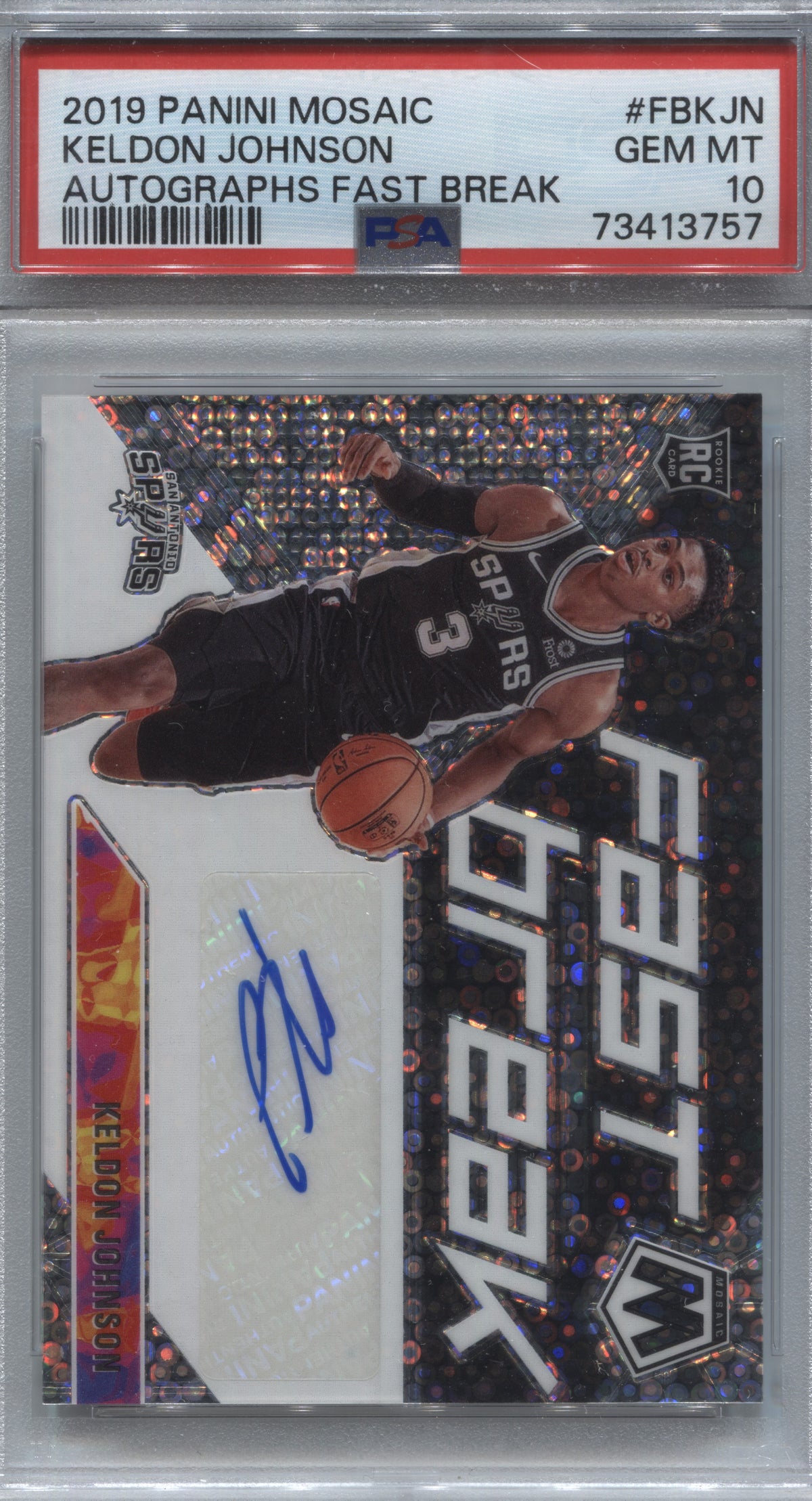 2019-20 Panini Mosaic Keldon Johnson Fast Break Autographs Rookie #FB-KJN PSA 10