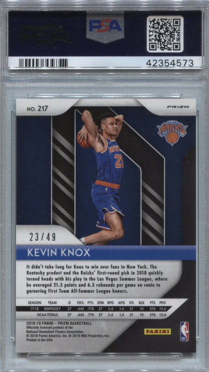 2018-19 Panini Prizm Kevin Knox Orange Prizm Rookie /49 #217 PSA 10