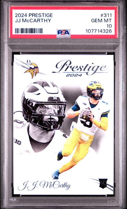 Graded 2024 Panini Prestige JJ McCarthy #311 Rookie RC Football Card PSA 10 Gem Mint