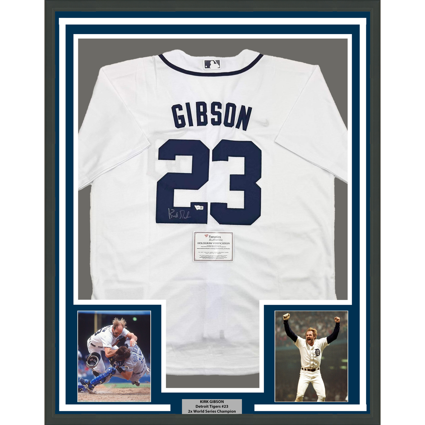 Framed Autographed/Signed Kirk Gibson 35x39 Detroit Tigers White Baseball Jersey Fanatics COA