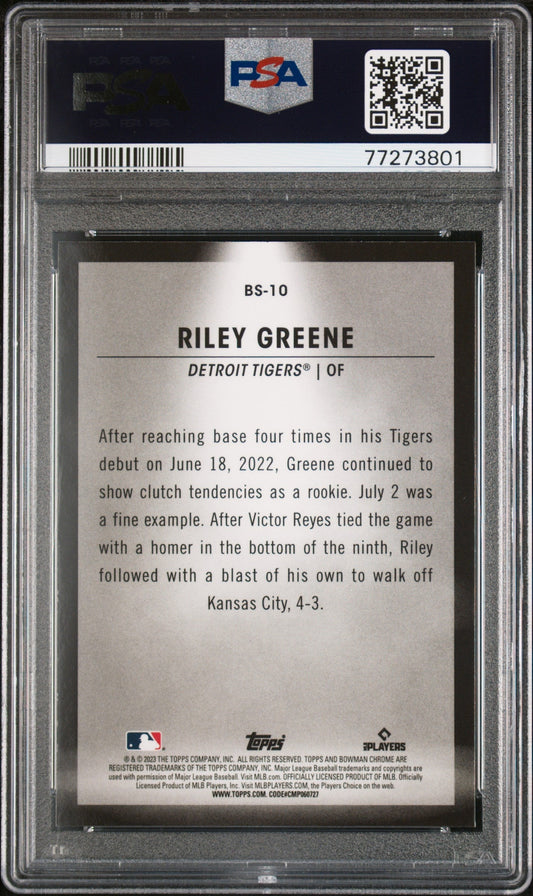 Graded 2023 Topps Bowman Riley Greene #BS10 Spotlights Rookie RC Baseball Card PSA 10 Gem Mint