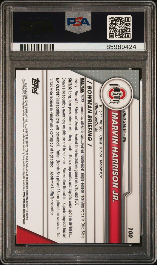 Graded 2023 Topps Bowman U Chrome Marvin Harrison Jr #100 Rookie RC Football Card PSA 10 Gem Mint
