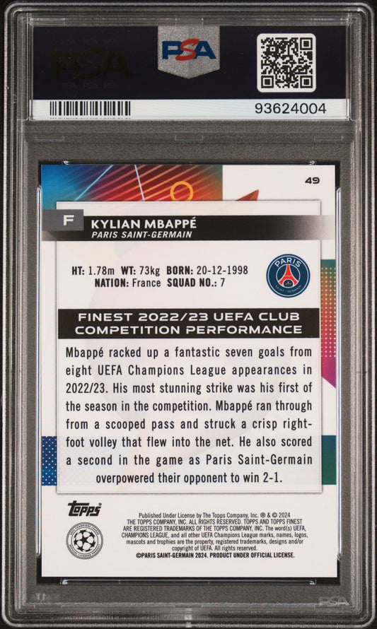 Graded 2023 Topps Finest UCC Kylian Mbappe #49 Blue/Aqua Vaporwave #/250 Soccer Card PSA 10 Gem Mint