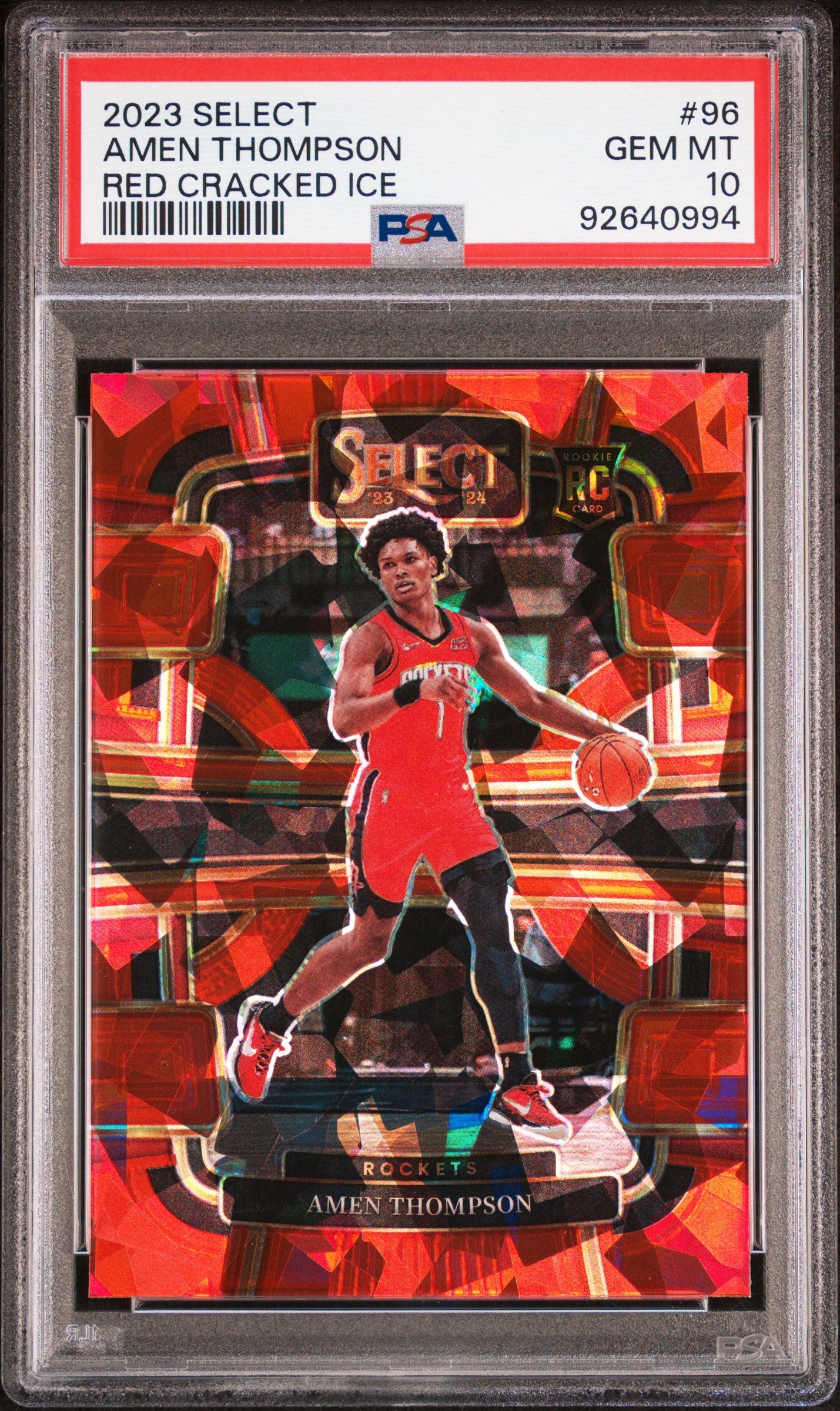 Graded 2023 Panini Select Amen Thompson #96 Red Cracked Ice Rookie RC Basketball Card PSA 10 Gem Mint
