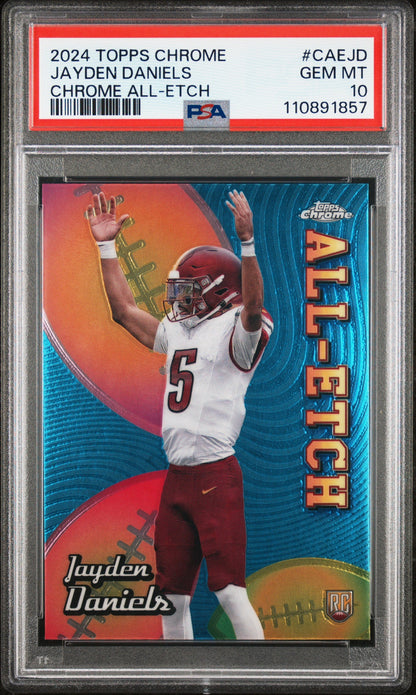 Graded 2024 Topps Chrome Jayden Daniels #CAEJD Chrome All Etch Rookie RC Football Card PSA 10 Gem Mint