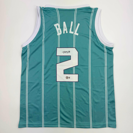 Autographed/Signed LaMelo Ball Charlotte Teal Basketball Jersey Beckett BAS COA