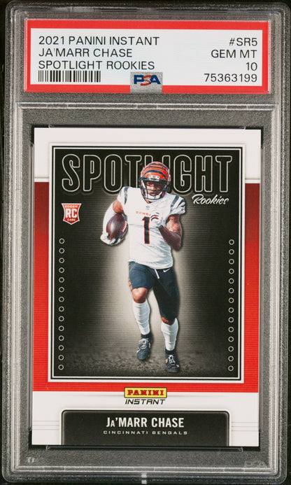 Graded 2021 Panini Instant Ja'Marr Chase #SR5 Spotlight Rookies RC Football Card PSA 10 Gem Mint