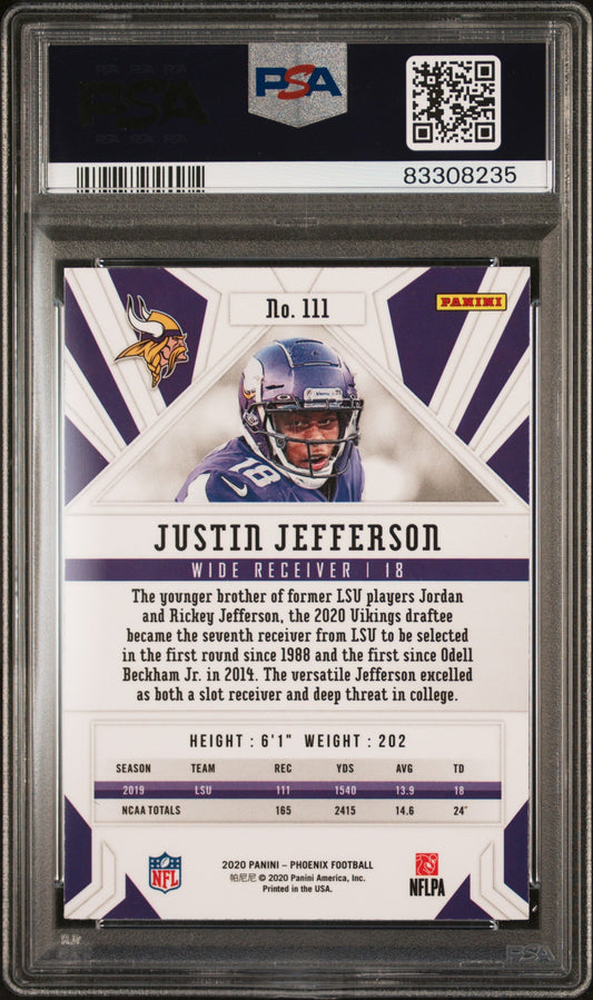 Graded 2020 Panini Phoenix Justin Jefferson #111 Fire Burst Rookie RC Football Card PSA 10 Gem Mint