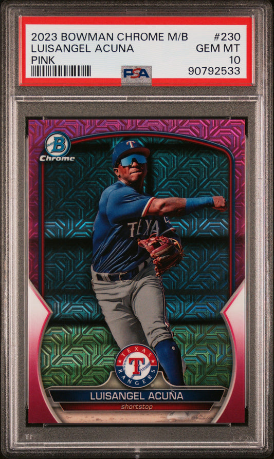 Graded 2023 Topps Bowman Chrome Mega Box Luisangel Acuna #230 Pink #/199 Rookie RC Baseball Card PSA 10 Gem Mint