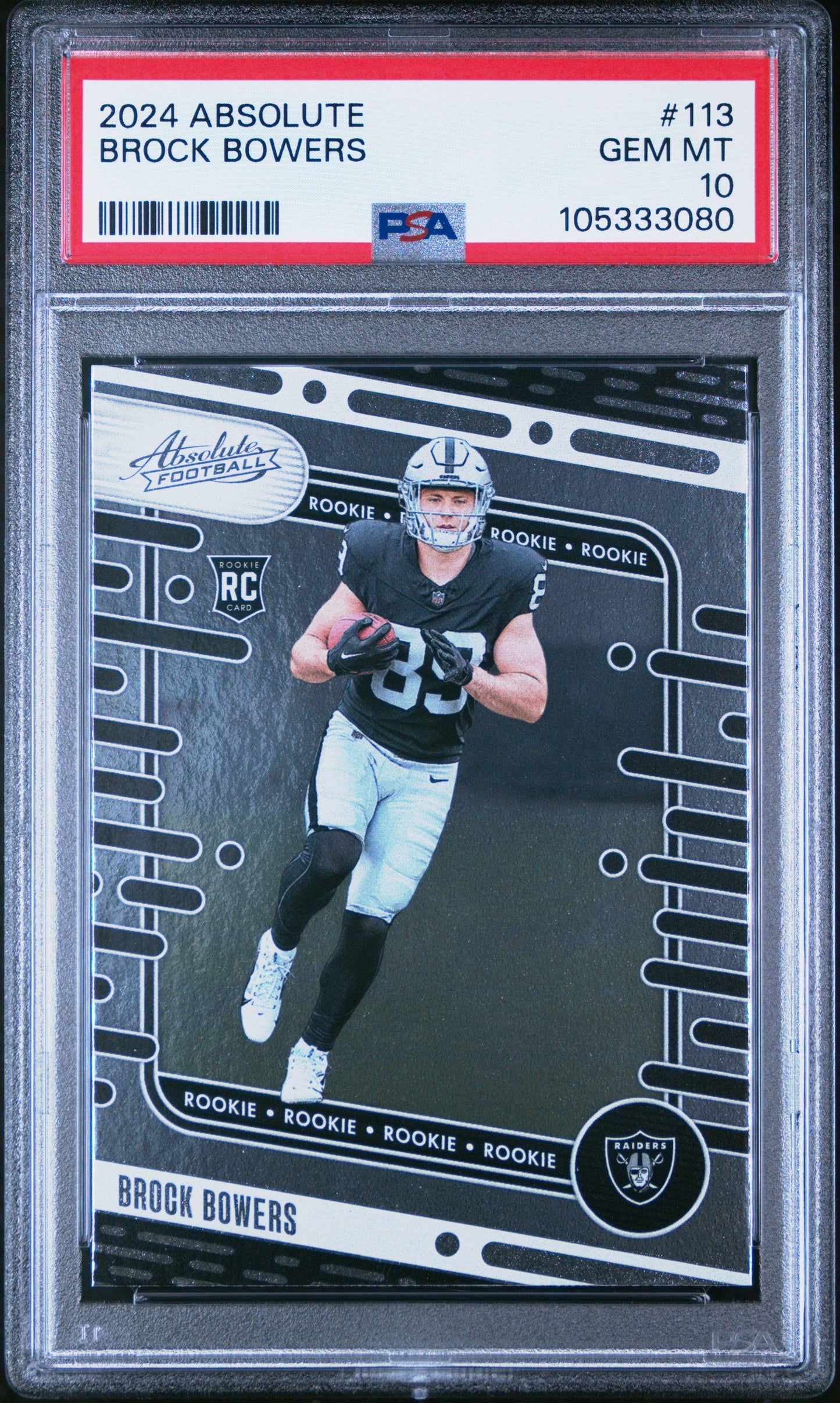 Graded 2024 Panini Absolute Brock Bowers #113 Rookie RC Football Card PSA 10 Gem Mint