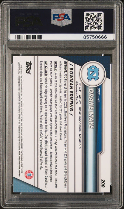 Graded 2023 Topps Bowman U Chrome Drake Maye #200 Rookie RC Football Card PSA 10 Gem Mint