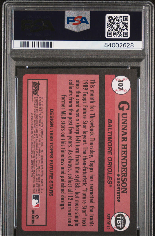 Graded 2023 Topps Gunnar Henderson #107 Throwback Thursday Rookie RC Baseball Card PSA 10 Gem Mint