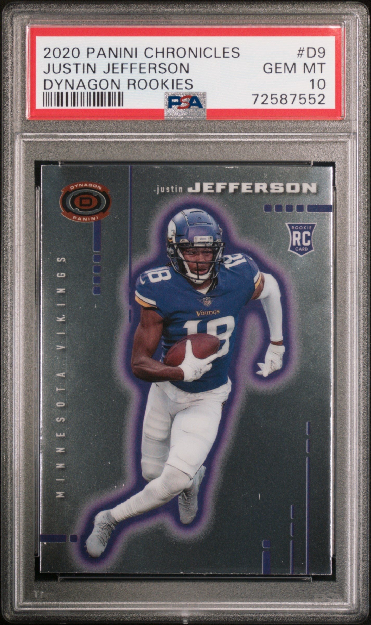 Graded 2020 Panini Chronicles Justin Jefferson #D9 Dynagon Rookies RC Football Card PSA 10 Gem Mint