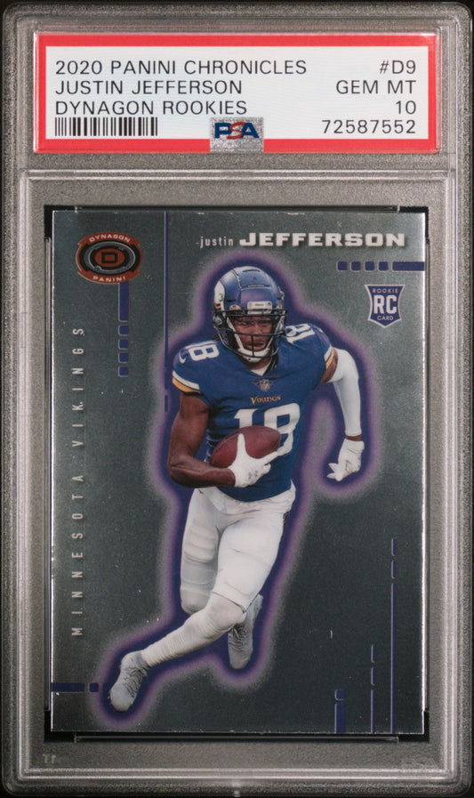 Graded 2020 Panini Chronicles Justin Jefferson #D9 Dynagon Rookies RC Football Card PSA 10 Gem Mint