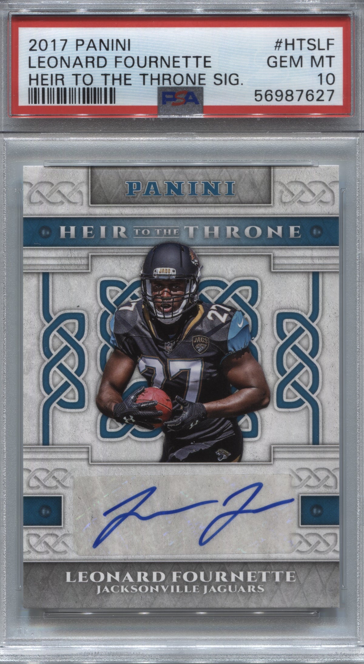 2017 Panini Leonard Fournette Heir to the Throne Rookie Auto #HTS-LF PSA 10
