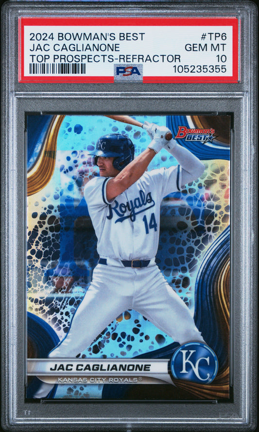 Graded 2024 Topps Bowmans Best Jac Caglianone #TP6 Top Prospects Refractor Rookie RC Baseball Card PSA 10 Gem Mint