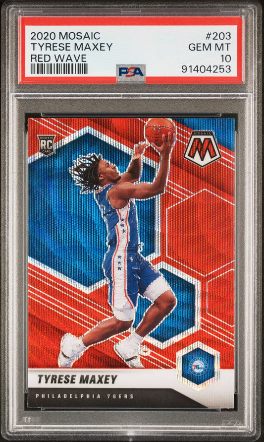 Graded 2020 Panini Mosaic Tyrese Maxey #203 Red Wave Rookie RC Basketball Card PSA 10 Gem Mint