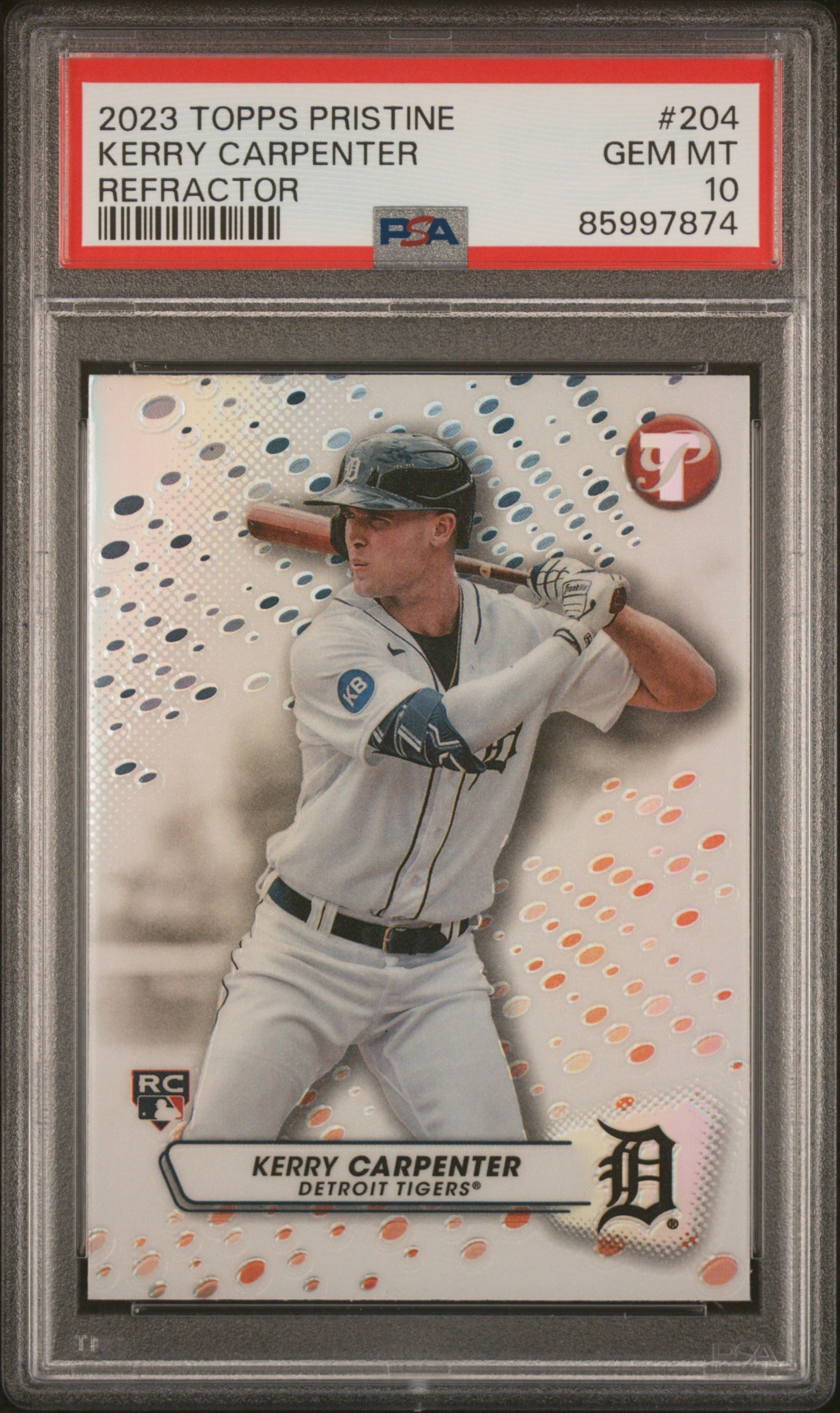 Graded 2023 Topps Pristine Kerry Carpenter #204 Refractor Rookie RC Baseball Card PSA 10 Gem Mint