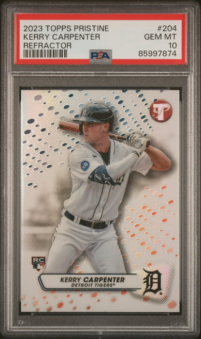 Graded 2023 Topps Pristine Kerry Carpenter #204 Refractor Rookie RC Baseball Card PSA 10 Gem Mint