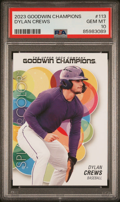 Graded 2023 Upper Deck Goodwin Champions Dylan Crews #113 Rookie RC Baseball Card PSA 10 Gem Mint