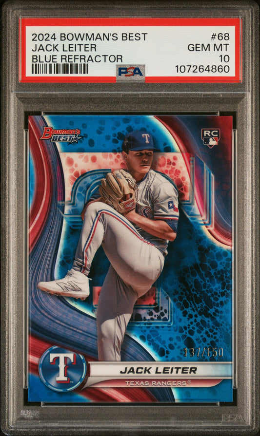 Graded 2024 Topps Bowmans Best Jack Leiter #68 Blue Refractor /150 Rookie RC Baseball Card PSA 10 Gem Mint