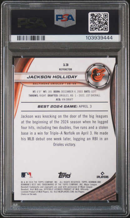 Graded 2024 Topps Bowmans Best Jackson Holliday #13 Refractor Rookie RC Baseball Card PSA 10 Gem Mint
