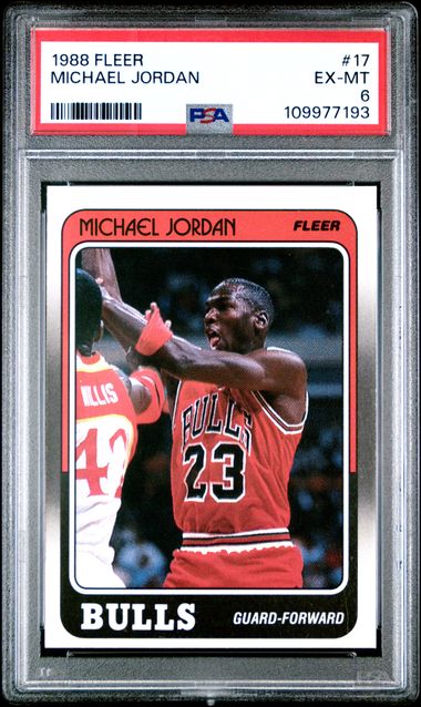 Graded 1988 Fleer Michael Jordan #17 3rd Year Basketball Card PSA 6 EX-MT