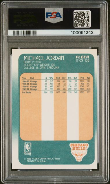 Graded 1988 Fleer Michael Jordan #17 Basketball Card PSA 8 NM-MT