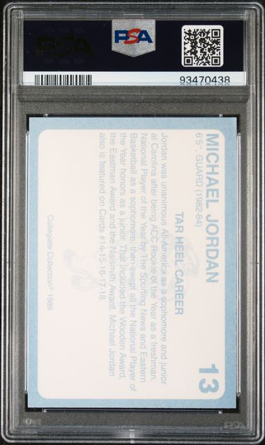Graded 1989 North Carolina Collegiate Collection Michael Jordan #13 Basketball Card PSA 9 Mint