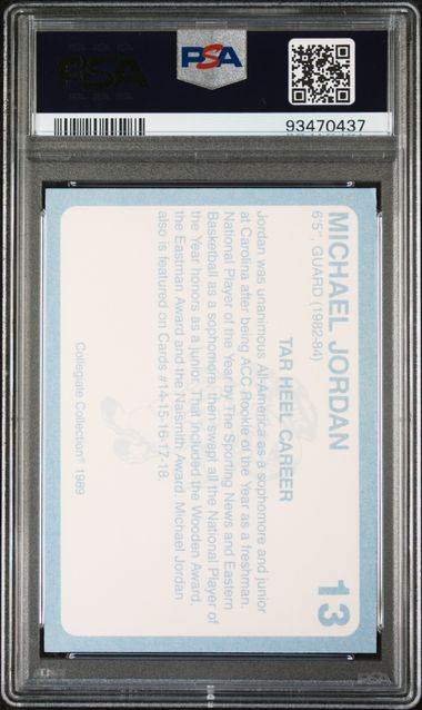 Graded 1989 North Carolina Collegiate Collection Michael Jordan #13 Basketball Card PSA 10 Gem Mint