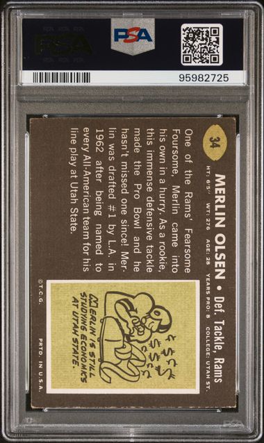 Graded 1969 Topps Merlin Olsen #34 Football Card PSA 3 Very Good