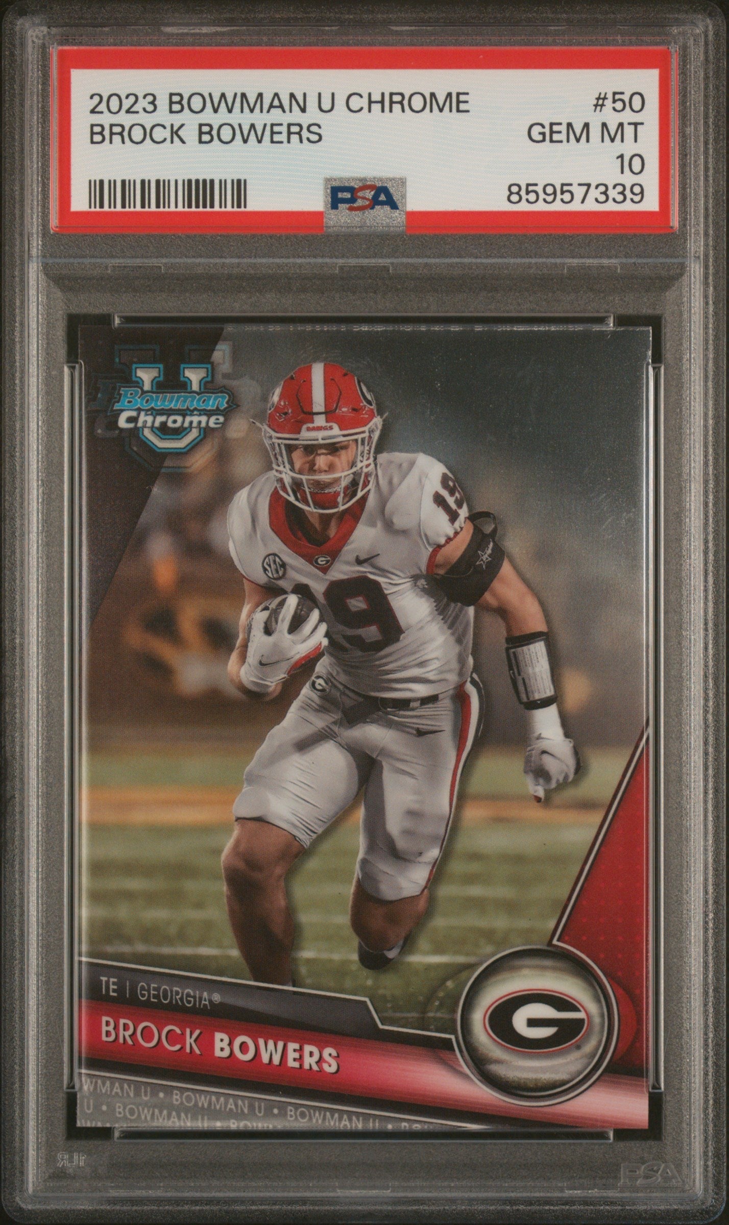 Graded 2023 Topps Bowman U Chrome Brock Bowers #50 Rookie RC Football Card PSA 10 Gem Mint