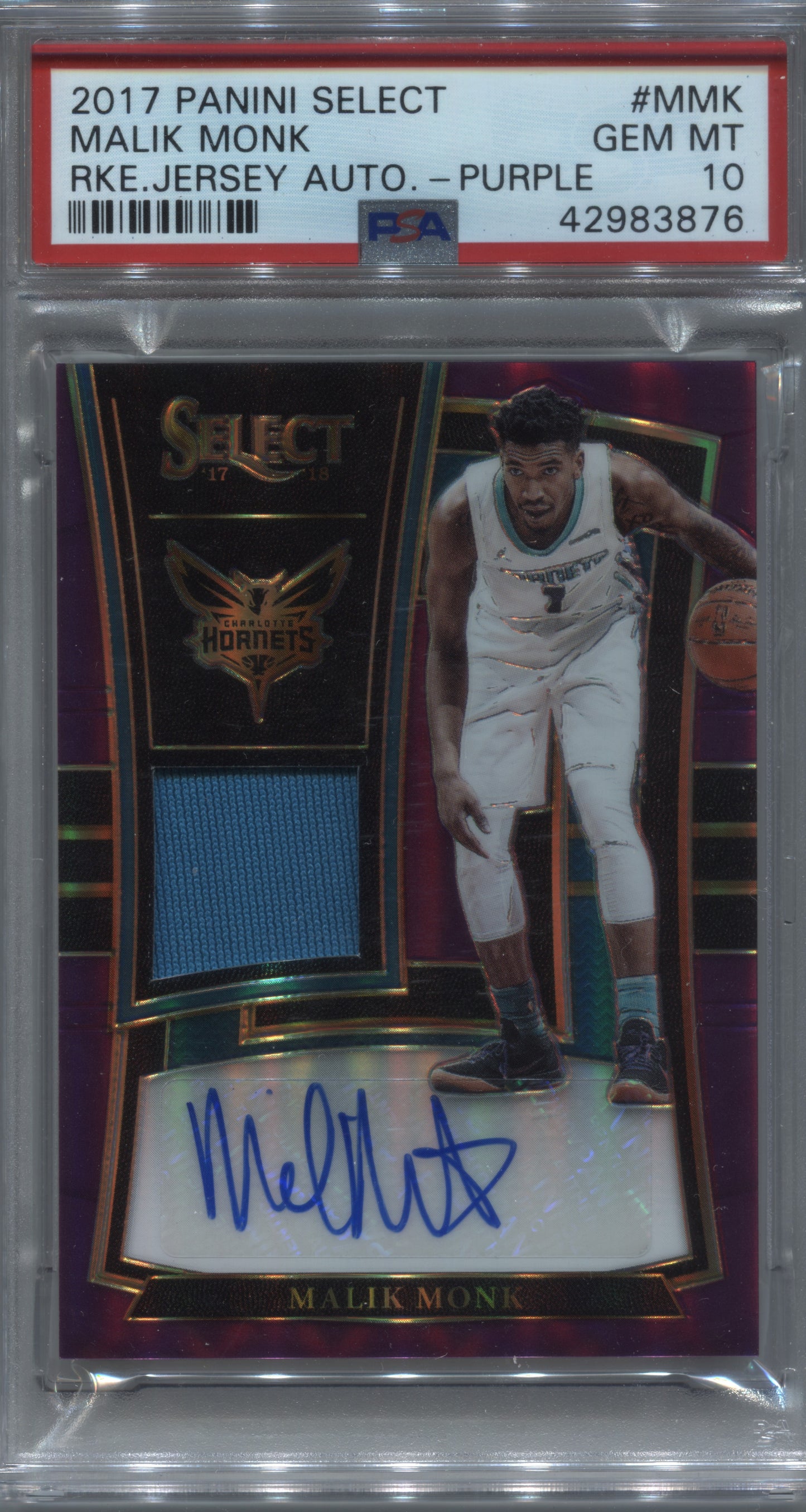 2017-18 Panini Select Malik Monk Purple Rookie Jersey Auto /99 #RJA-MMK PSA 10