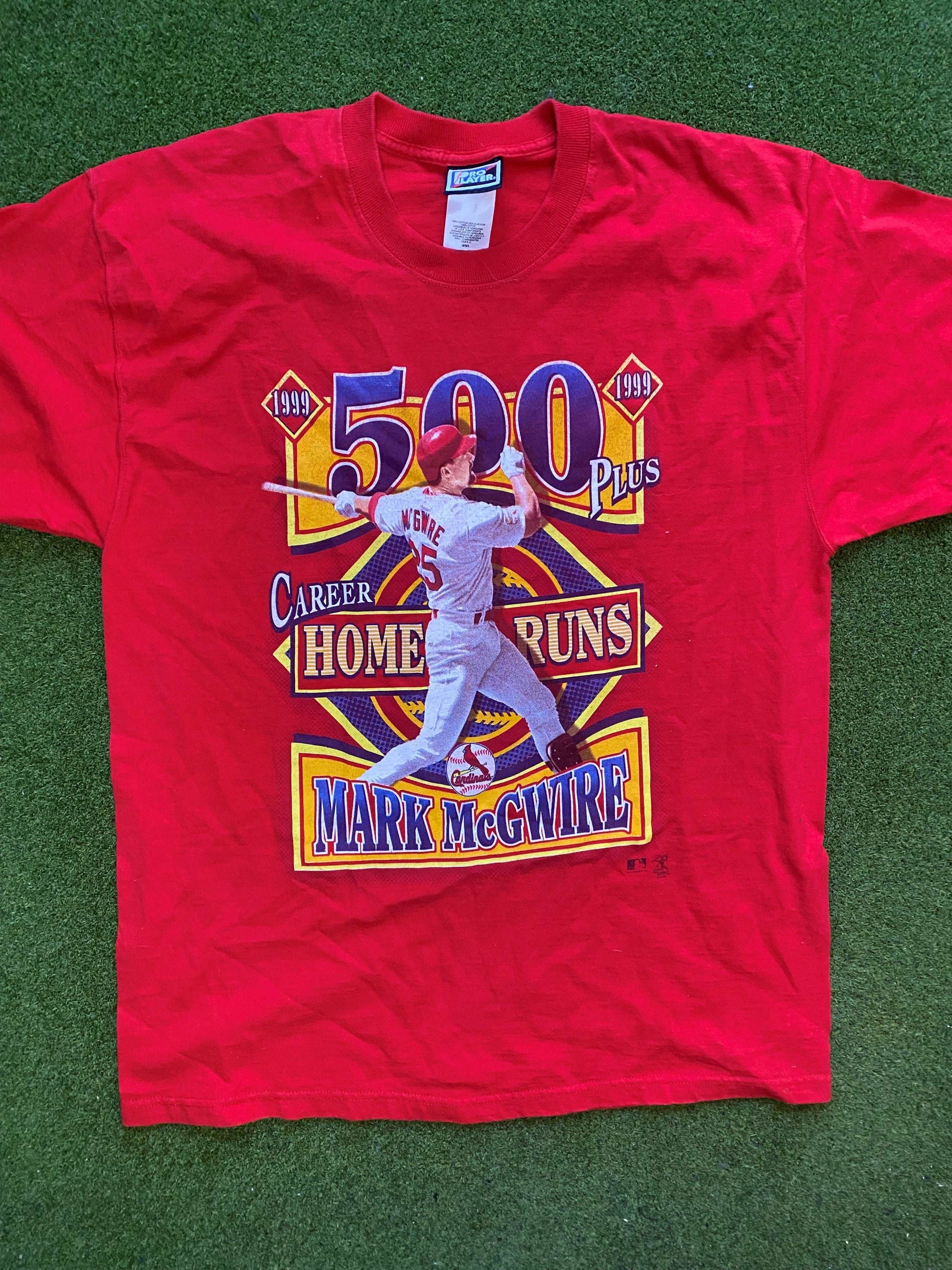 1999 Mark Mcgwire - 500+ Career Home Runs - Double Sided - Vintage MLB Player Tee Shirt (Large)