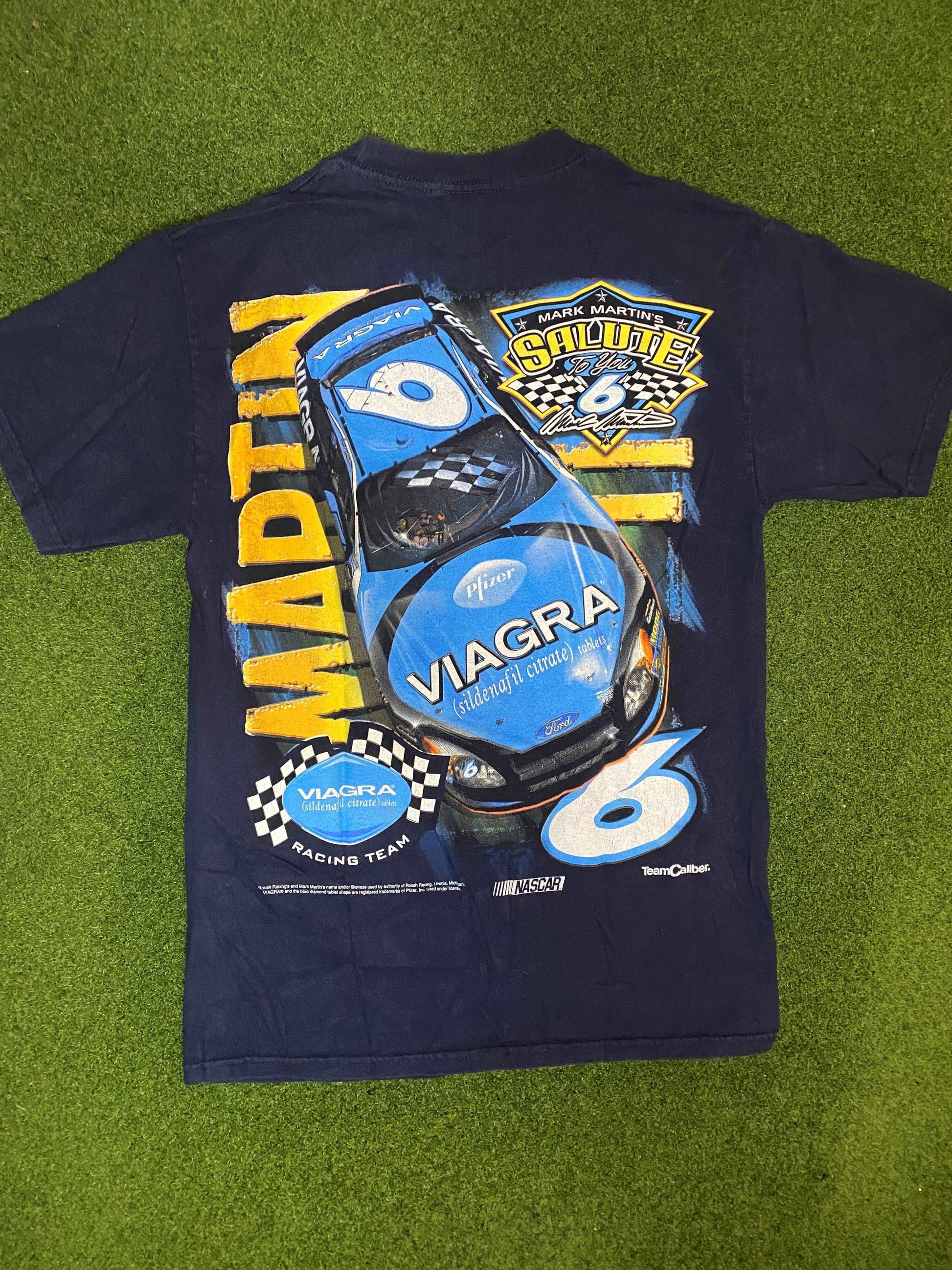 2005 Mark Martin - Viagra Car - Double Sided - Vintage NASCAR Tee Shirt (Medium)