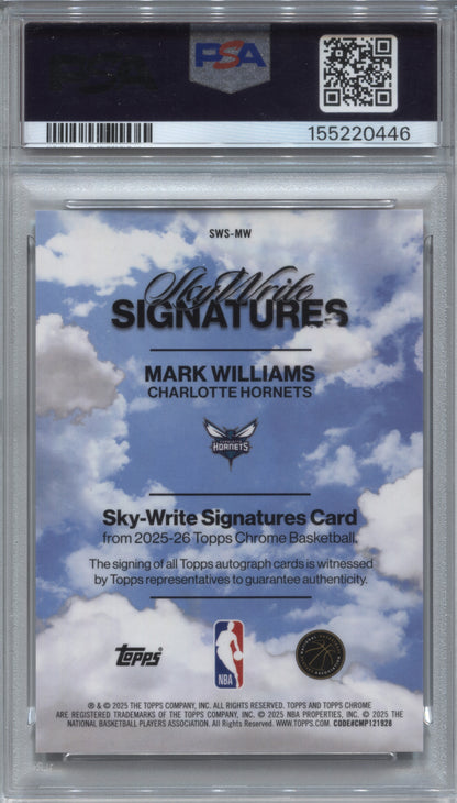 2025-26 Topps Chrome Sapphire Mark Williams Orange Sky-Write Auto /25 #SWS-MW PSA 10