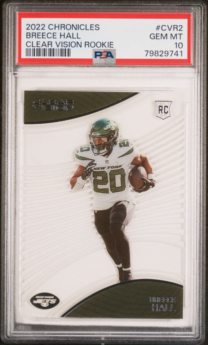 Graded 2022 Panini Chronicles Breece Hall #CVR2 Clear Vision Rookie RC Football Card PSA 10 Gem Mint