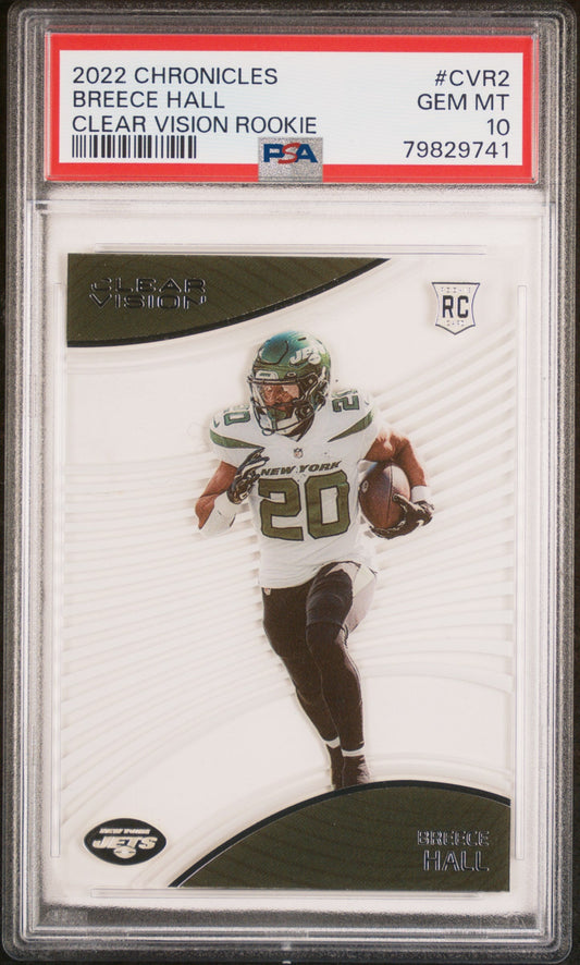 Graded 2022 Panini Chronicles Breece Hall #CVR2 Clear Vision Rookie RC Football Card PSA 10 Gem Mint
